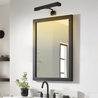 Hardwired Picture Lights for Wall 24in, Matte Black Bathroom Vanity Sconce over Mirror, Vintage Industrial Gooseneck Barn Light, Classic Art Lighting for Painting, Poster, Frame (Bulb Included)