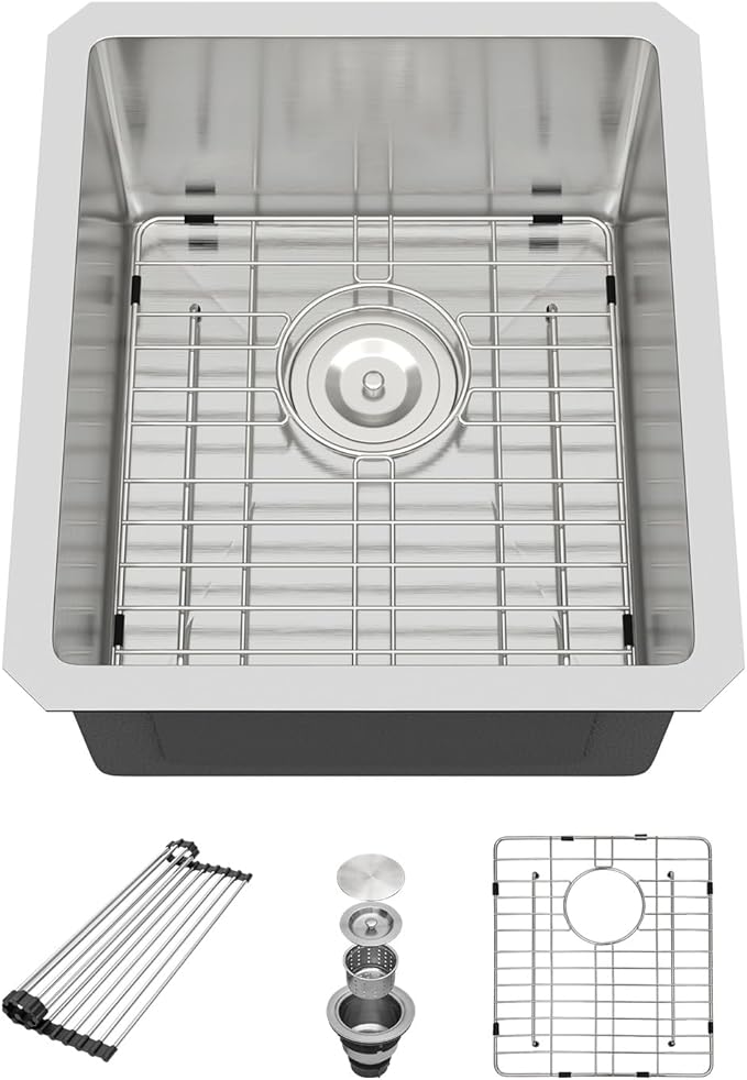 15 Inch Bar Sink Undermount - Beslend 15x17 Inch Small Kitchen Sink Stainless Steel Kitchen Bar Sink 16 Gauge Single Bowl Sink RV Sink