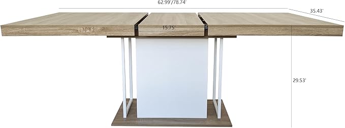 78.74" Wooden Extendable Dining Table for 8-10 People, Modern Farmhouse Expandable Kitchen Table with White Pedestal Base, Long Large Rectangular Extendable Kitchen Dining Room Table, Light Oak