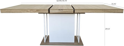 78.74" Wooden Extendable Dining Table for 8-10 People, Modern Farmhouse Expandable Kitchen Table with White Pedestal Base, Long Large Rectangular Extendable Kitchen Dining Room Table, Light Oak