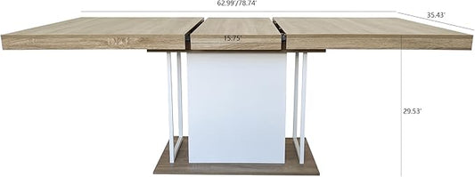78.74" Wooden Extendable Dining Table for 8-10 People, Modern Farmhouse Expandable Kitchen Table with White Pedestal Base, Long Large Rectangular Extendable Kitchen Dining Room Table, Light Oak