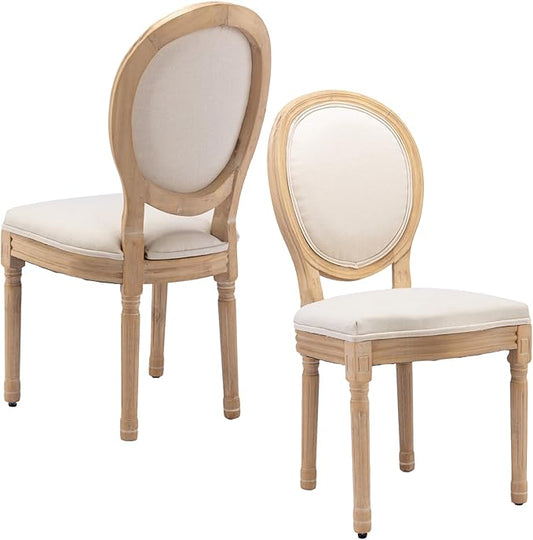 Linen Wooden Dining Chair Set of 2, Upholstered Farmhouse Dining Chair with Solid Wood Frame, Kitchen & Dining Room Chairs for Living Room, Restaurant, Bedroom (Beige-Padded, Set of 2)