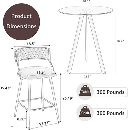 Round Bistro Table and Chairs Set for 4, Clear Small Round High Top Bar Table and 4 Faux Leather Counter Height Padded Stools for Home Bar Dinning Room Kitchen (Gray)