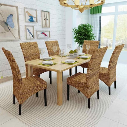 6-Pack Modern Farmhouse Dining Chairs Brown Handwoven Abaca Seat Solid Mango Wood Frame 18.5"x19.7"x38.2" Comfortable Kitchen Accent Chairs for Dining Room Living Room