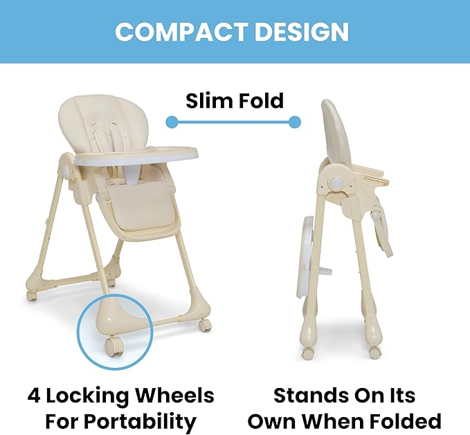 Little Folks by Delta Children 2-in-1 SlimFold High Chair for Babies and Toddlers, Cream