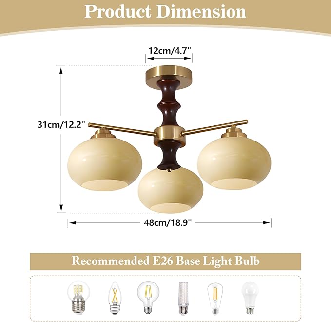 KCO Lighting Vintage Kitchen Flush Mount Ceiling Light 3 Globe Light Fixture Farmhouse Wood Sputnik Chandelier Brass Gold Hallway Ceiling Light Fixtures