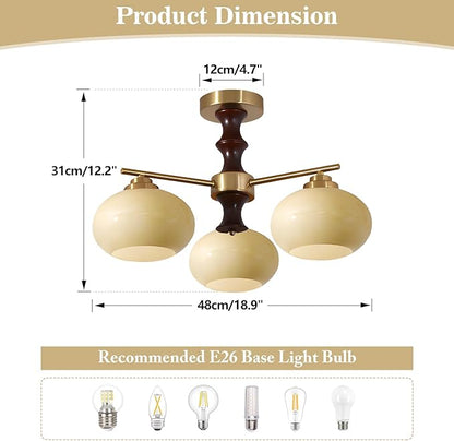 KCO Lighting Vintage Kitchen Flush Mount Ceiling Light 3 Globe Light Fixture Farmhouse Wood Sputnik Chandelier Brass Gold Hallway Ceiling Light Fixtures
