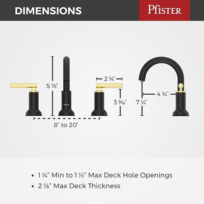 Pfister Capistrano Bathroom Sink Faucet, 8-Inch Widespread, 2-Handle, 3-Hole, NSF Certified, Matte Black and Brushed Gold Finish, LF049CSOBBG
