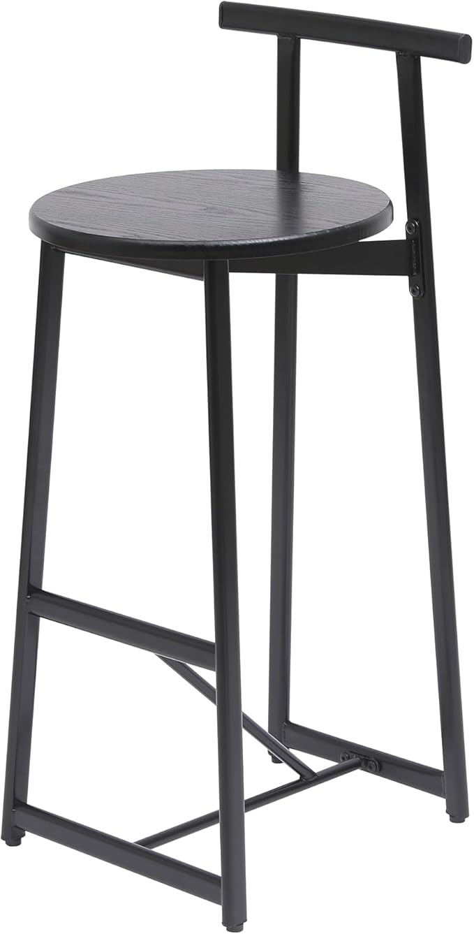 3-Piece Counter Height Bar Stool Set - Armless Back Stools for Kitchen Island (Black + MDF + Modern)