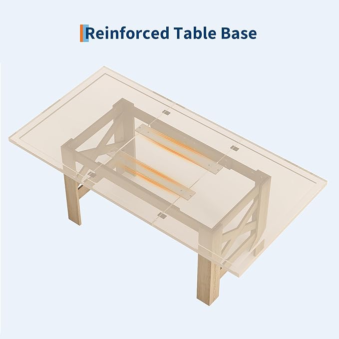 IDEALHOUSE 71" Long Dining Table for 6-8, Farmhouse Wooden Barn Kitchen Table for 6, Triangular Legs, Large Dining Room Table w/Thickened Tabletop, Sturdy Frame, for Dinner, Kitchen, Office, Natural