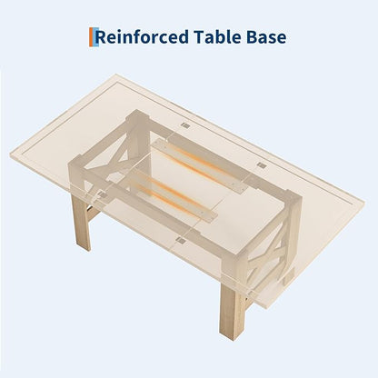 IDEALHOUSE 71" Long Dining Table for 6-8, Farmhouse Wooden Barn Kitchen Table for 6, Triangular Legs, Large Dining Room Table w/Thickened Tabletop, Sturdy Frame, for Dinner, Kitchen, Office, Natural