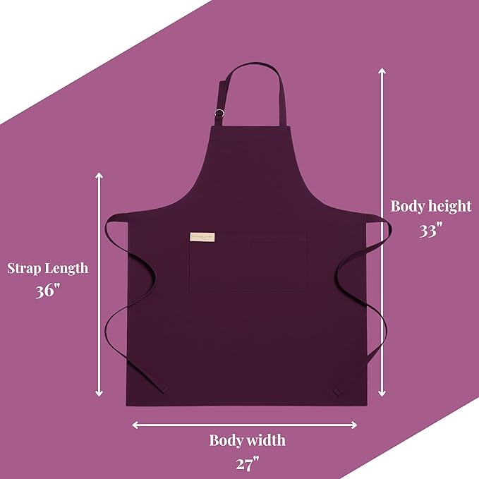 100% Cotton Kitchen Apron with 2 Pockets – Adjustable Chef Apron for Cooking Baking BBQ – Unisex Apron