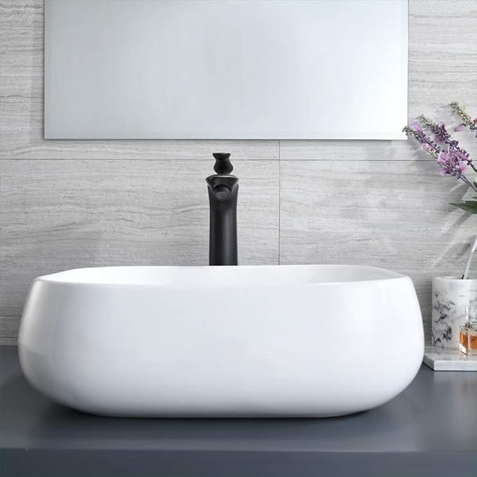 Rectangle Vessel Sink, 18"x16" Modern White Ceramic Bathroom Vessel Sink Above Counter Lavatory Vanity Porcelain Washinng Art Basin