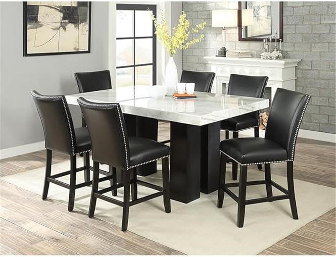 Steve Silver Camila Marble Top Rectangular 7-Piece Counter Height Dining Set - Black