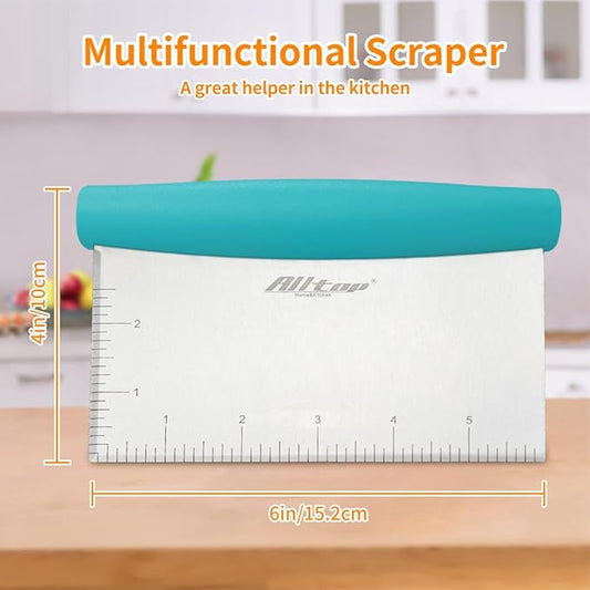 ALLTOP Bench Scraper & Chopper for Kitchen - Ideal Baking Essential Utensil,Stainless Steel Pastry/Dough/Food Cutter Tool for Cake Pizza Bread,Cooking - 1 Pack,Blue