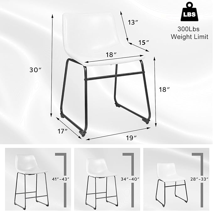 LEMBERI Faux Leather Dining Chairs Set of 2, 18 Inch Kitchen & Dining Room Chairs,Mid Century Modern Dining Chairs with Backrest and Metal Legs, Comfortable Upholstered Seat Chairs