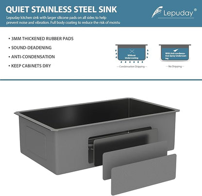 30 Inch Black Undermount Kitchen Sink Single Bowl 18 Guage Stainless Steel 30"x18"x9" Deep Under Counter Kitchen Sinks Basin R10 Round Corners Handmade Sink