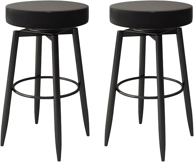 Set of 2 s, PU Leather Backless Chairs with Black Metal Legs, Chairs for Kitchen Island, Dining Room, Living Room, Restaurant,Black-Sitting Height 65cm