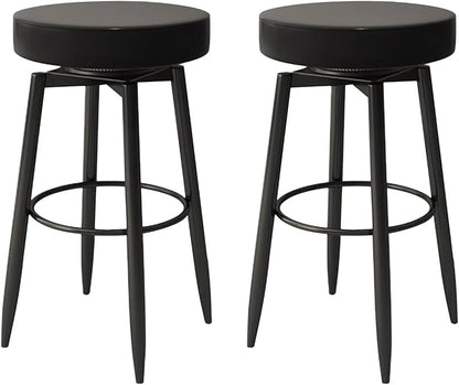 Set of 2 s, PU Leather Backless Chairs with Black Metal Legs, Chairs for Kitchen Island, Dining Room, Living Room, Restaurant,Black-Sitting Height 65cm