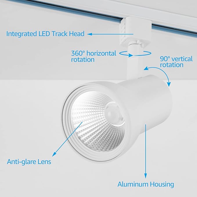 LEONLITE LED Track Lighting Heads 18W Dimmable, 1400LM CRI90, Single Circuit H Track Lighting Heads for Accent Retail Kitchen Artwork, Aluminum, ETL & ES Listed, 4000K Cool White, White, Pack of 4