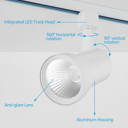 LEONLITE LED Track Lighting Heads 18W Dimmable, 1400LM CRI90, Single Circuit H Track Lighting Heads for Accent Retail Kitchen Artwork, Aluminum, ETL & ES Listed, 4000K Cool White, White, Pack of 4