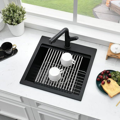 15x15 Black Drop In Bar Sink Workstation -Bokaiya 15 Inch Quartz Outdoor Rv Wet Bar Sink Single Bowl Small Drop In Kitchen Sinks with Cutting Board