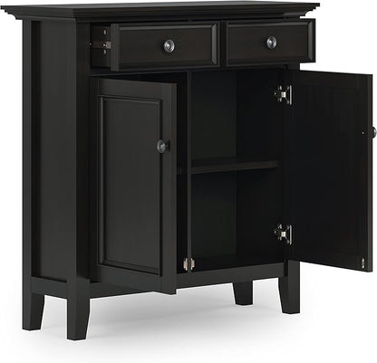 SIMPLIHOME Amherst 36-inch Wide Transitional-Style Storage Cabinet in Hickory Brown with Drawers and Adjustable Shelves for Entryway or Living Room