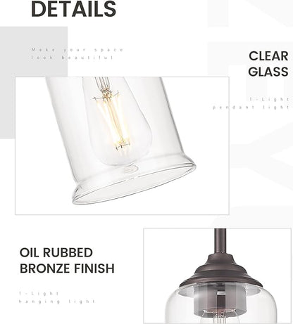 zeyu Farmhouse Hanging Pendant Lights 2 Pack, Modern Pendant Lights Kitchen Island with Clear Glass Shade, Oil Rubbed Bronze Finish, ZSL104MIL-2 ORB