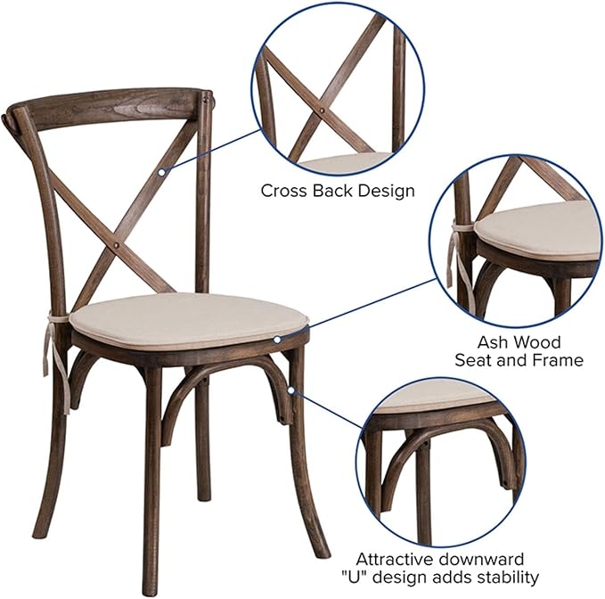 Flash Furniture HERCULES Series Stackable Early American Wood Cross Back Chair with Cushion