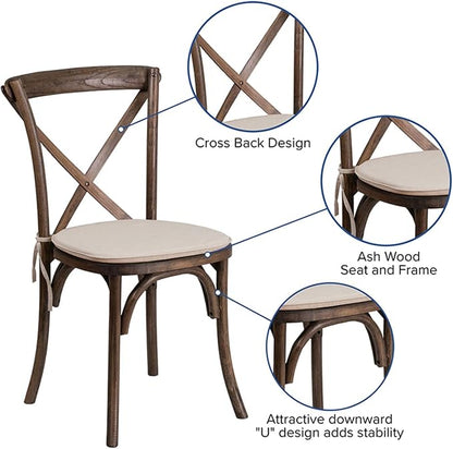 Flash Furniture HERCULES Series Stackable Early American Wood Cross Back Chair with Cushion