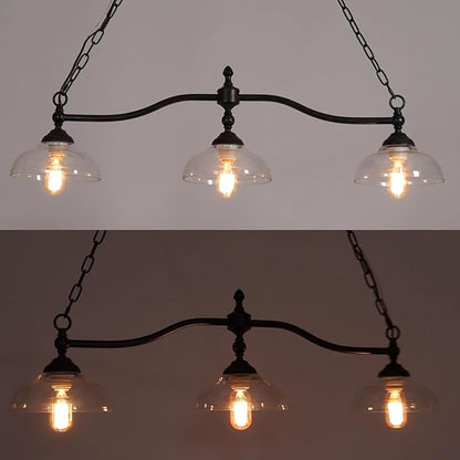 KSANA Black Farmhouse Chandelier, 3-Light Modern Linear Kitchen Island Lighting with Clear Glass Shade, Rustic Island Pendant Lights Chandeliers Light Fixture for Dining Room & Kitchen
