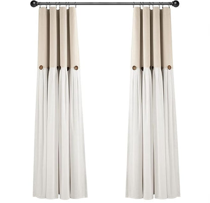 Lush Decor Linen Button Window Curtain Panel, Single, 40" W x 84" L, Linen - Country Curtains - Rustic Decor - Color Block Modern Farmhouse Curtains For Living Room, Bedroom & Dining Room