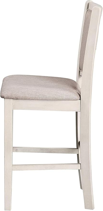 New Classic Furniture Amy Farmhouse Kitchen Counter Island Dining Table for 4 with Storage Shelf & USB Chargers, 60-Inch, Two Tone Vintage White/Brown