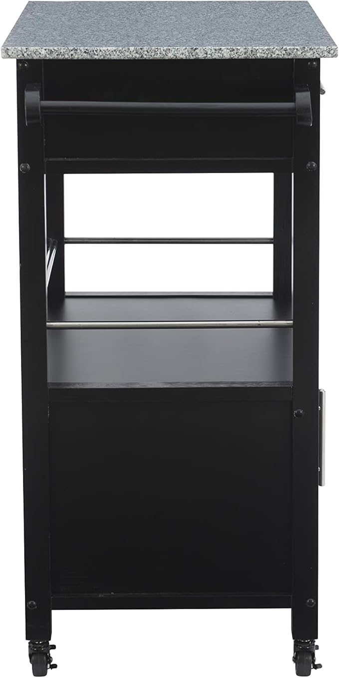 Linon Cameron Granite Top Kitchen Cart, 36.02" x 24.02" x 17.99", Black