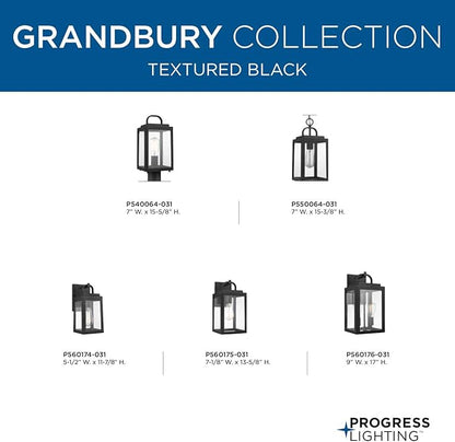 Progress Lighting Grandbury Collection 1-Light Clear Glass Farmhouse Outdoor Small Wall Lantern Light Textured Black, 11.88x5.5x6.5