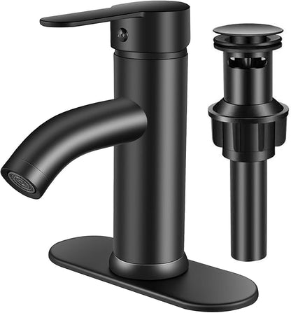 Black Single Hole Bathroom Faucet Black Vanity Faucet for Bathroom Sink 1 Hole or 3 Hole for Modern RV Sink with Pop-up Drain and Deck