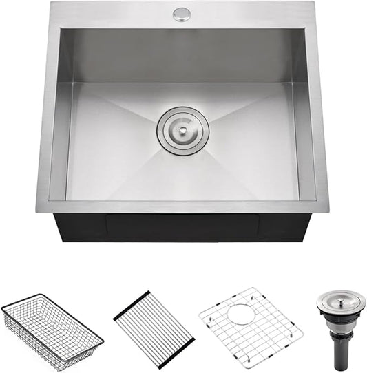 21 Stainless Steel Drop In Kitchen Bar Sink, Luckyhorse 21” x 18” x 10” 18 Gauge Stainless Steel Small Kitchen Outdoor Sink LH021L