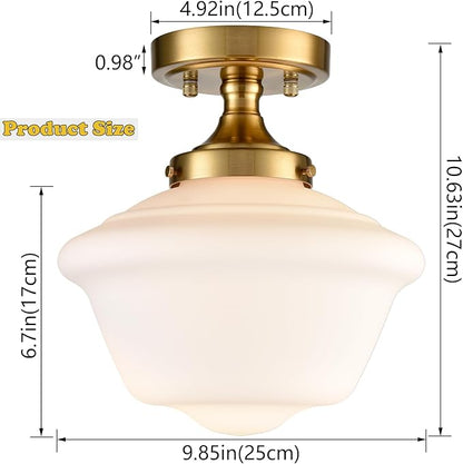 SAMTEEN Gold Semi Flush Mount Ceiling Light Modern Schoolhouse Ceiling Light Fixture Milk White Glass Flush Mount Light for Hallway Bedroom Kitchen Living Room, 10 Inches