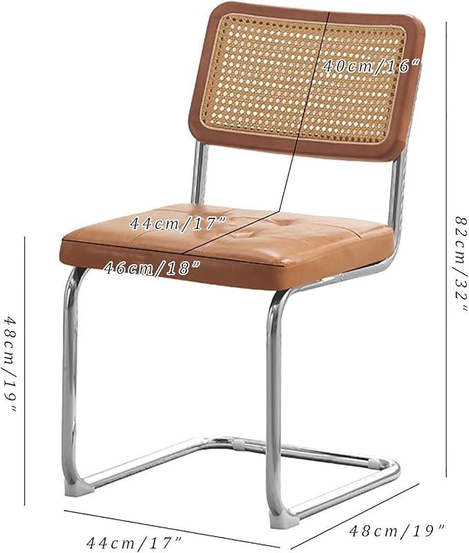 2/4 Pack Faux Leather Dining Chairs, Mid-Century Modern Kitchen Side Chairs with Rattan Back and Non-Slip Metal Legs, Upholstered Armless Chair for Dining Kitchen Island(Set of 4, Natural)