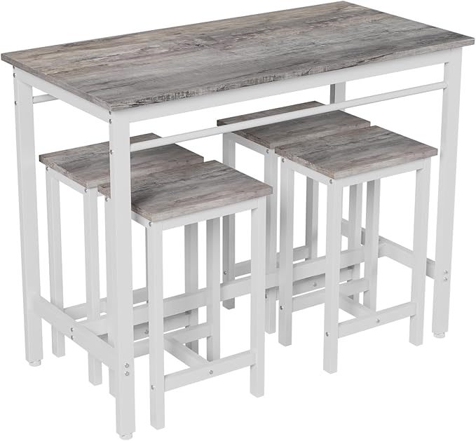 5-Piece Bar Height Table and Chairs Set – Modern Kitchen Table with 4 Bar Stools, Compact Dining Table Chairs Set,Perfect for Kitchen Island with Seating,Dining Table with Chairs (Grey)