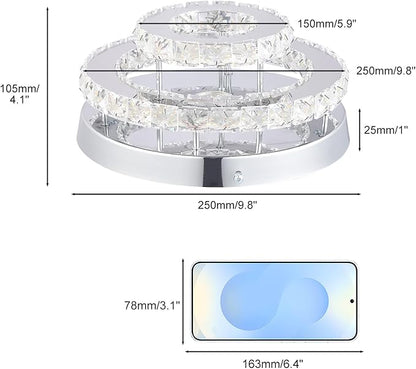 Mini Chandelier LED Crystal Ceiling Light 2 Layers Round Flush Mount Ceiling Light Modern Chandelier Lighting for Hallway Staircase Kitchen Bathroom (Multicolor)