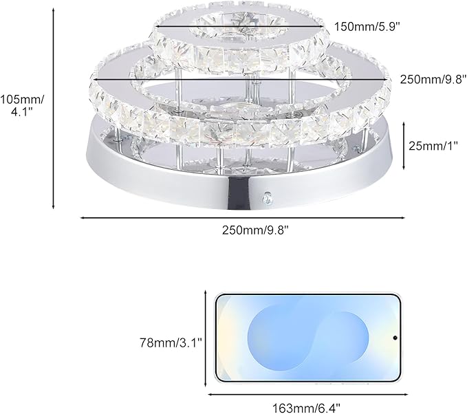 Mini Chandelier LED Crystal Ceiling Light 2 Layers Flush Mount Ceiling Light Modern Chandelier Lighting for Hallway Staircase Kitchen Bathroom (Cool White)