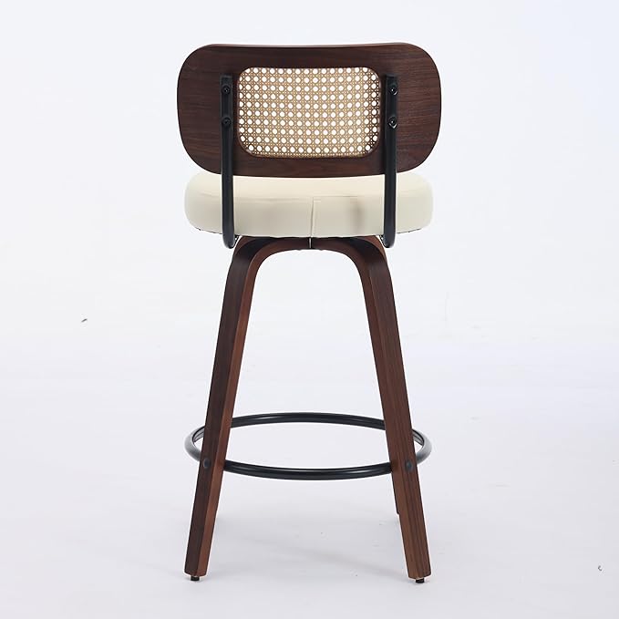 Modern Dining Chair Mid-Century Swivel Counter Height Bar Stools with Upholstered Seat, Sturdy Stable Walnut Craftsmanship for Kitchen Island Dining Room Furniture,Beige-PU-setof2