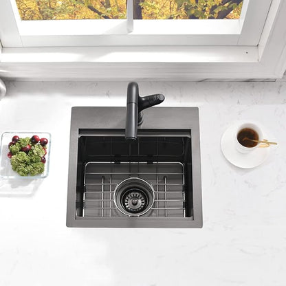 Drop In Bar Sink Black-Bokaiya 15x15 Inch Small Drop In Kitchen Sink Stainless Steel Wet Bar Outdoor Sink 16 Gauge Top Mount Single Bowl Basin with Cutting Board