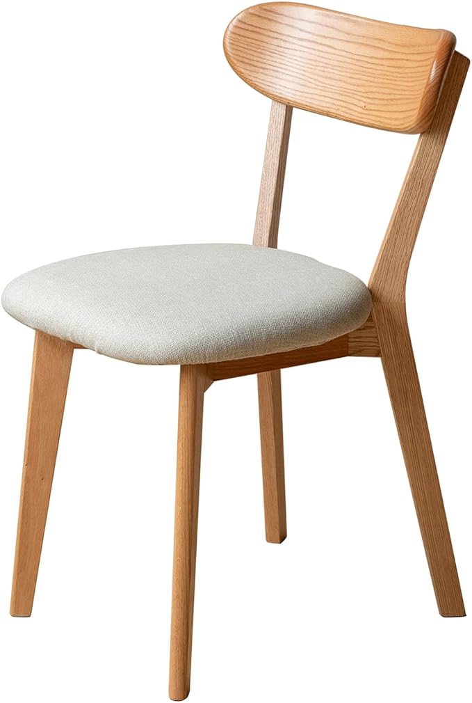 Solid Wood Dining Chair – FAS-Grade Oak, Curved Backrest with Pear White Thick Upholstered Seat, Heavy Duty 400 lb Capacity, Single Dining Chair for Breakfast Nook, Kitchen, Home Office & Dining Room