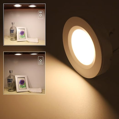 LED Under Cabinet Lighting Kit - 2Watt Warm White LED Puck Lights with UL-Listed Power Adapter for Closet, Kitchen Cabinet, Under Counter Lighting (Surface & Recessed Mount), 3Pcs