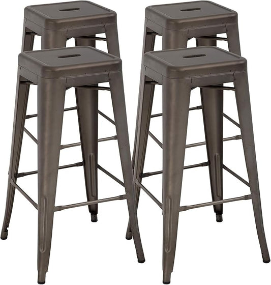 FDW Metal Bar Stools Set of 4 Counter Height Bar Stools 24 Inches Industrial Bar Chairs Patio Stool Stackable Backless Stool Indoor Outdoor Metal Kitchen Stools Bar Chairs (Bronze, 30")