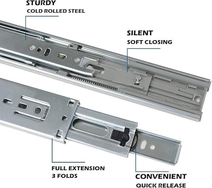 Gobrico Soft Close Drawer Slides 24 inch 6 Pair，Kitchen Drawer Slides 6 Fold Side Mount, Hardware Cabinet Drawer Slides Full Extension Drawer Glides, Heavy Duty Hydraulic Self Close Rails