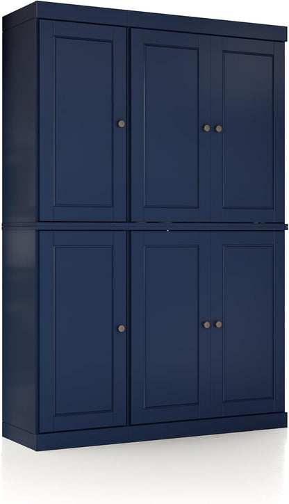 Palace Imports Solid Wood Kitchen Pantry Cabinet - 71.5" H x 48.5" W - Freestanding Storage Pantry w/ 2-Drawer Kit & Adjustable Shelves - Navy Blue, Renewable Eco-Friendly 100% Wood, Made in Brazil