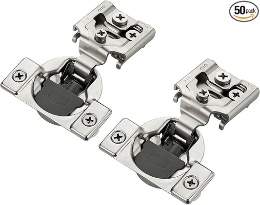 JOYDECOR 50 Packs (25 Pairs) 3/4 Inch Overlay Soft Close Hinges Satin Nickel Concealed Hidden Cabinet Hinges Stainless Steel for Face Frame Kitchen Cabinet Doors - 105 Degree